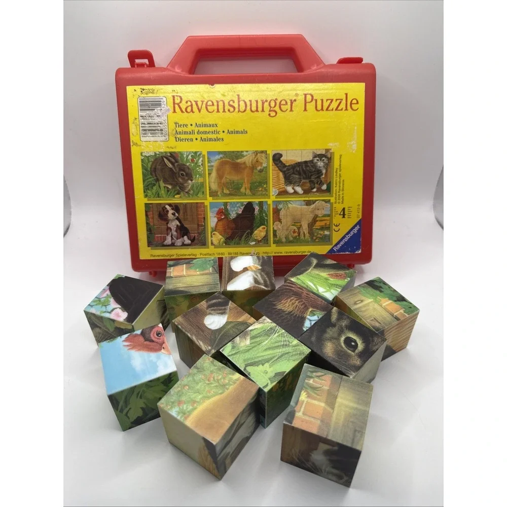 Ravensburger Farm Animals Six Sided Cube Blocks Puzzle With Carry Case 2006